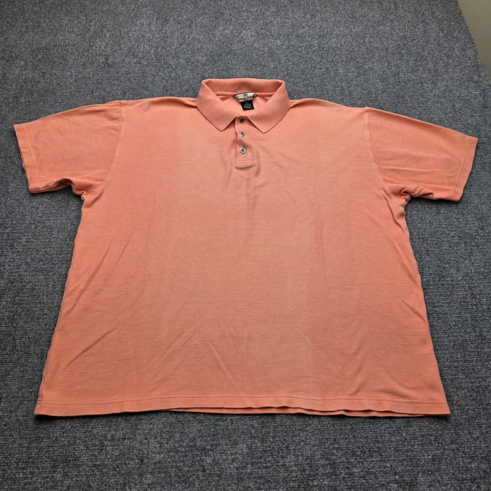 Tommy Bahama Shirt Men's XL Coral Short Sleeve Silk Blend Polo Textured Casual - Picture 2 of 5